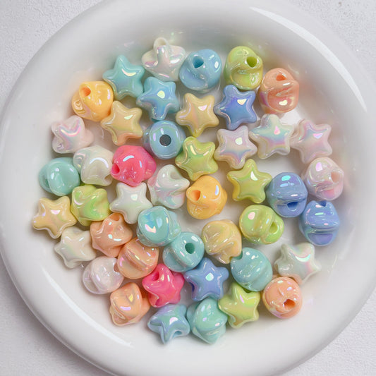 Colorful UV Dopamine Color Pentagon Star Straight Hole Beaded Gemstone