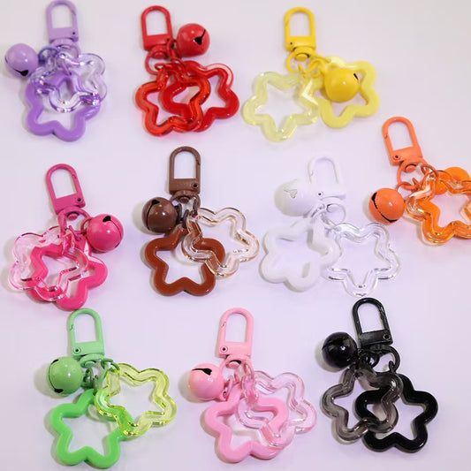 Colorful double-star hollow pentagram-shaped bell-shaped keychain, DIY accessory for mobile phone chain
